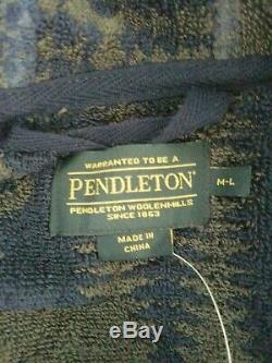 New Pendleton Jacquard Terry Bathrobe Men's M-L 100% Cotton Charcoal and Blue