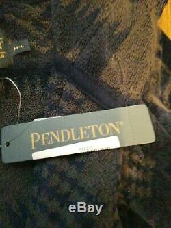 New Pendleton Jacquard Terry Bathrobe Men's M-L 100% Cotton Charcoal and Navy