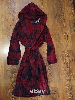 New Pendleton Jacquard Terry Bathrobe Men's M-L 100% Cotton Charcoal and Red