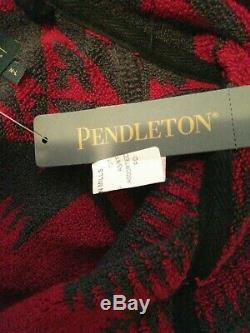 New Pendleton Jacquard Terry Bathrobe Men's M-L 100% Cotton Charcoal and Red