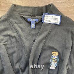 New Rare Bear POLO Ralph Lauren Black Bath Robe Logo L/XL