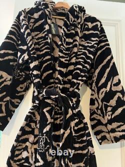 New Roerto Cavalli Cotton Velour Tiger Print Hooded Bathrobe Size XXL