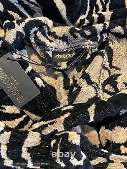 New Roerto Cavalli Cotton Velour Tiger Print Hooded Bathrobe Size XXL
