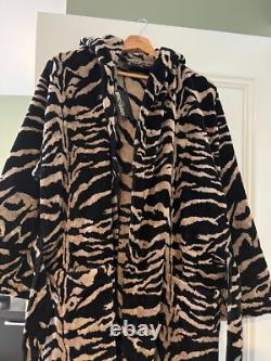 New Roerto Cavalli Cotton Velour Tiger Print Hooded Bathrobe Size XXL