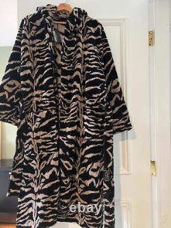 New Roerto Cavalli Cotton Velour Tiger Print Hooded Bathrobe Size XXL