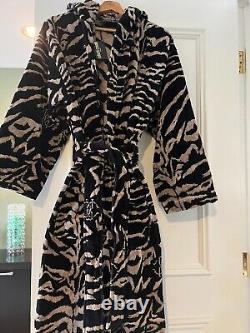 New Roerto Cavalli Cotton Velour Tiger Print Hooded Bathrobe Size XXL