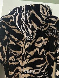 New Roerto Cavalli Cotton Velour Tiger Print Hooded Bathrobe Size XXL