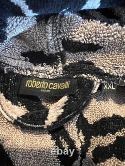 New Roerto Cavalli Cotton Velour Tiger Print Hooded Bathrobe Size XXL