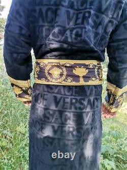New Soft Bathrobe 100% Cotton with Versace Symbol Black and Gold Size XXL