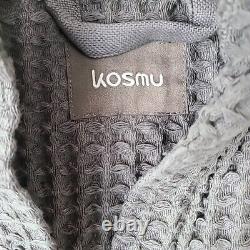 New Unisex KOSMU Waffle Hooded Grey Organic Cotton Silk Hooded Bathrobe Size S/M