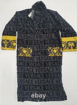 New VERSACE Embroidered Logo Baroque Bathrobe Size L, Missing Robe Tie