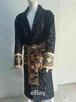 New Versace Bathrobe Black & Gold100% Cotton Size XL Color Black with Gift Box