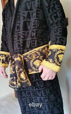 New Versace Bathrobe XXL 100% Soft Cotton Black with Gold With Gift Box