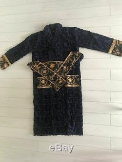 New Versace Symbol Bathrobe 100% Cotton Black and Gold with Gift Box