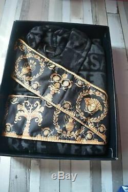 New Versace Symbol Bathrobe 100% Cotton Black and Gold with Gift Box