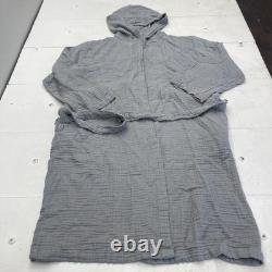 Noa Pure Gray Waffle Knit Cotton Lightweight Hooded Bath Robe Unisex Adults L/XL
