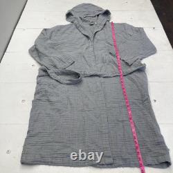 Noa Pure Gray Waffle Knit Cotton Lightweight Hooded Bath Robe Unisex Adults L/XL