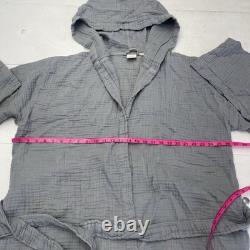 Noa Pure Gray Waffle Knit Cotton Lightweight Hooded Bath Robe Unisex Adults L/XL