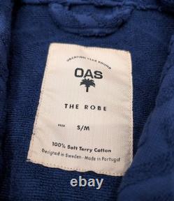 OAS Double Breasted Terry Cotton Bath Robe Royal Blue Size S/M Made in Portugal