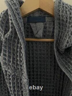 Onsen Hooded Waffle Robe in Denim Blue Large Waffle Cotton Unisex- No Belt