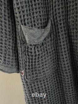 Onsen Hooded Waffle Robe in Denim Blue Large Waffle Cotton Unisex- No Belt