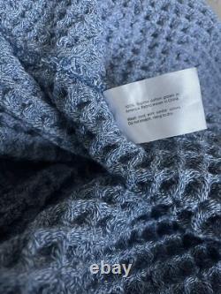Onsen Hooded Waffle Robe in Denim Blue Large Waffle Cotton Unisex- No Belt