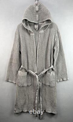 Onsen Robe Small Unisex Gray Waffle Hooded Supima Cotton Belted Kimono Bath $199