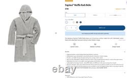 Onsen Robe Small Unisex Gray Waffle Hooded Supima Cotton Belted Kimono Bath $199
