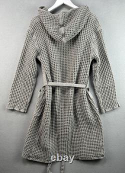 Onsen Robe Small Unisex Gray Waffle Hooded Supima Cotton Belted Kimono Bath $199