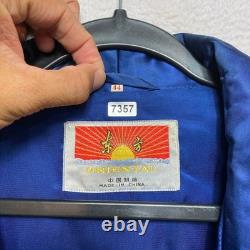 Oriental Dragon Pagoda Robe Kimono Mens 44 Blue Silk Satin Garden Pattern