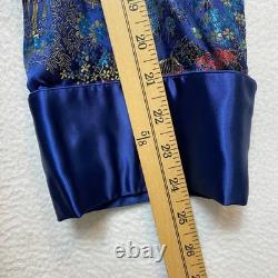 Oriental Dragon Pagoda Robe Kimono Mens 44 Blue Silk Satin Garden Pattern