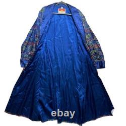 Oriental Dragon Pagoda Robe Kimono Mens 44 Blue Silk Satin Garden Pattern