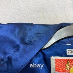 Oriental Dragon Pagoda Robe Kimono Mens 44 Blue Silk Satin Garden Pattern