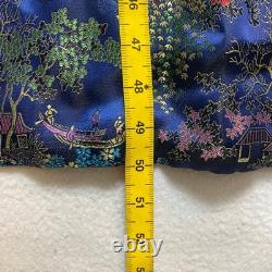 Oriental Dragon Pagoda Robe Kimono Mens 44 Blue Silk Satin Garden Pattern