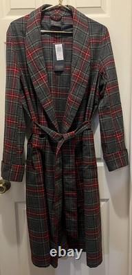 PENDLETON 100% Virgin Wool Red Gray Tartan Plaid Robe Bathrobe Men's M NWT