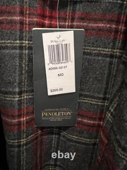 PENDLETON 100% Virgin Wool Red Gray Tartan Plaid Robe Bathrobe Men's M NWT