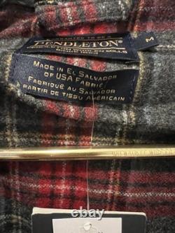 PENDLETON 100% Virgin Wool Red Gray Tartan Plaid Robe Bathrobe Men's M NWT