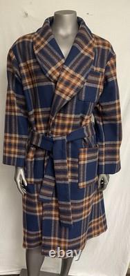 PENDLETON VTG 100% Virgin BLANKET WEIGHT Wool Navy Plaid Robe Bathrobe L