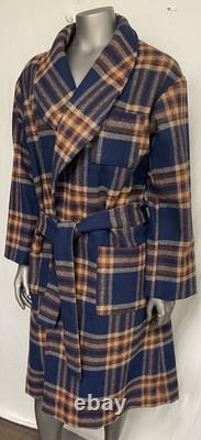 PENDLETON VTG 100% Virgin BLANKET WEIGHT Wool Navy Plaid Robe Bathrobe L
