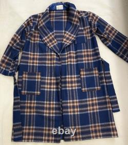 PENDLETON VTG 100% Virgin BLANKET WEIGHT Wool Navy Plaid Robe Bathrobe L
