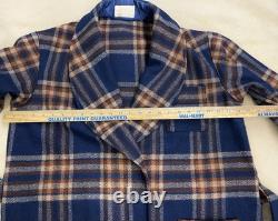 PENDLETON VTG 100% Virgin BLANKET WEIGHT Wool Navy Plaid Robe Bathrobe L