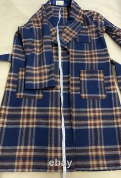 PENDLETON VTG 100% Virgin BLANKET WEIGHT Wool Navy Plaid Robe Bathrobe L