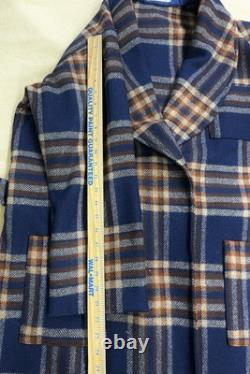 PENDLETON VTG 100% Virgin BLANKET WEIGHT Wool Navy Plaid Robe Bathrobe L