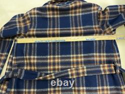 PENDLETON VTG 100% Virgin BLANKET WEIGHT Wool Navy Plaid Robe Bathrobe L