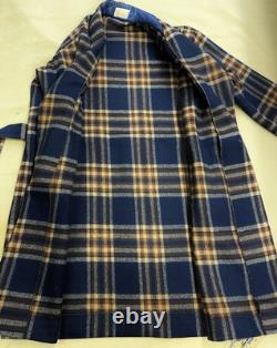 PENDLETON VTG 100% Virgin BLANKET WEIGHT Wool Navy Plaid Robe Bathrobe L