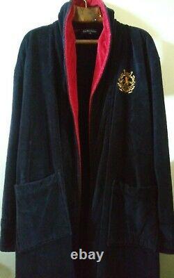 POLO RALPH LAUREN MEN'S NAVY WithRED COLLAR BATHROBE GOLD CREST L /XL MEN UNISEX