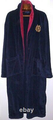 POLO RALPH LAUREN MEN'S NAVY WithRED COLLAR BATHROBE GOLD CREST L /XL MEN UNISEX