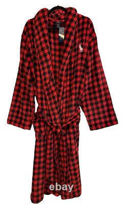 POLO RALPH LAUREN Mens Plush Red/Black Checkered Bathrobe & Belt L/XL POLO RALPH LAUREN Mens Plush Red/Black Checkered Bathrobe & Belt L/XL