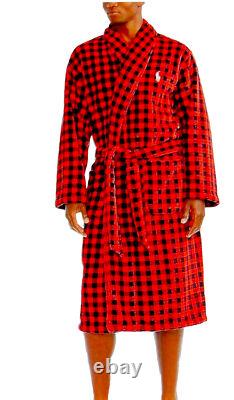 POLO RALPH LAUREN Mens Plush Red/Black Checkered Bathrobe & Belt L/XL POLO RALPH LAUREN Mens Plush Red/Black Checkered Bathrobe & Belt L/XL