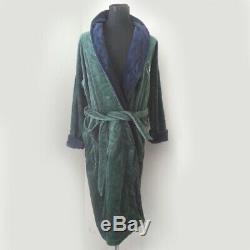 POLO Ralph Lauren Cotton Bath Robe with Crest Green with Blue NWT 50 Long